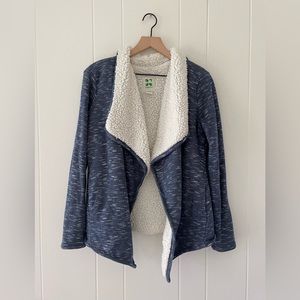 Green Tea Sherpa Lined Open Front Cardigan Wrap Jacket